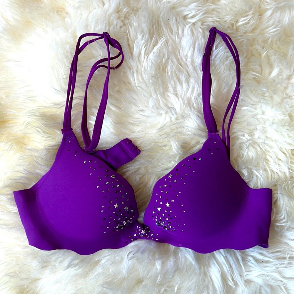 Vintage Embellished Victoria Secret Bra Royal Purple 32A Push Up Mult Way